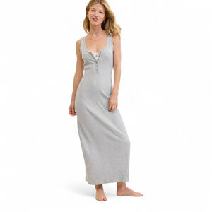 Aerie Double V Henley Ribbed Gray Maxi Dress Sz M NWT